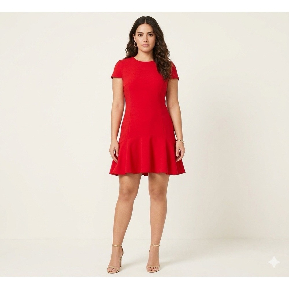 Amanda Uprichard Hudson Dress Lipstick Red Fit And Flare‎ Flouncy Hem Size M